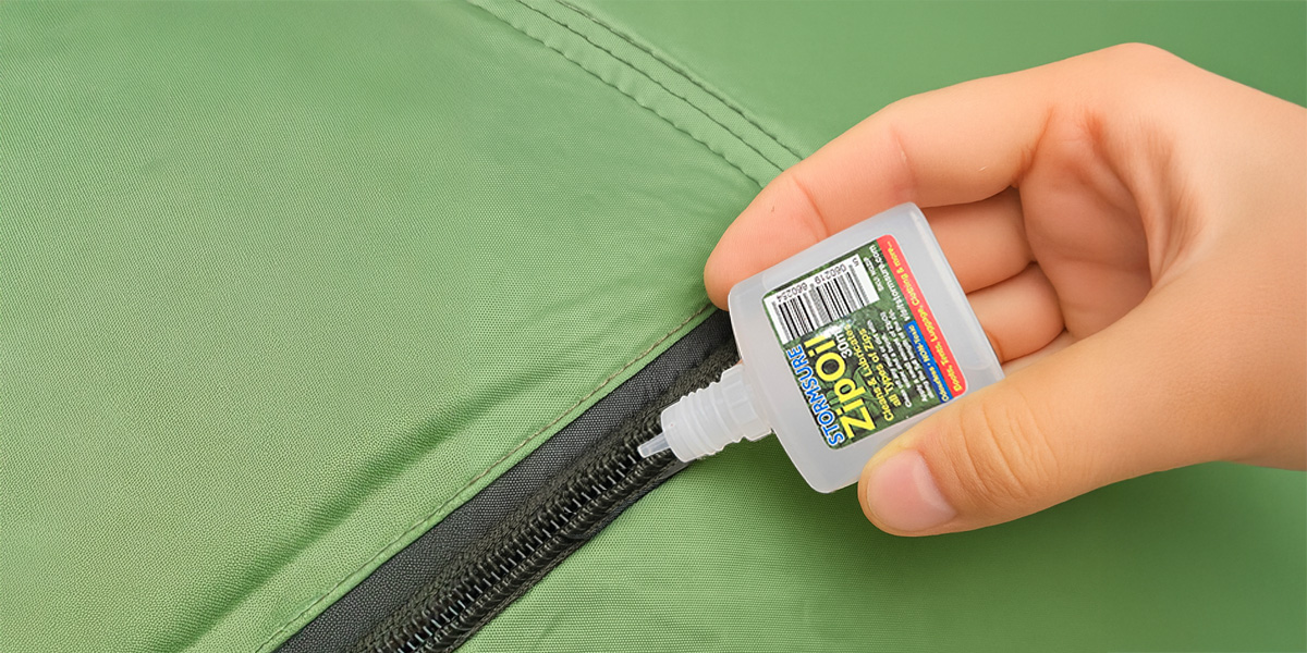 Applying Stormsure Zip Oil to Tent Zip